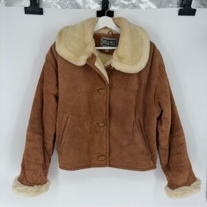 Otello Pelle Brown Leather Faux Fur Lined Western Jacket Sz Medium Womens